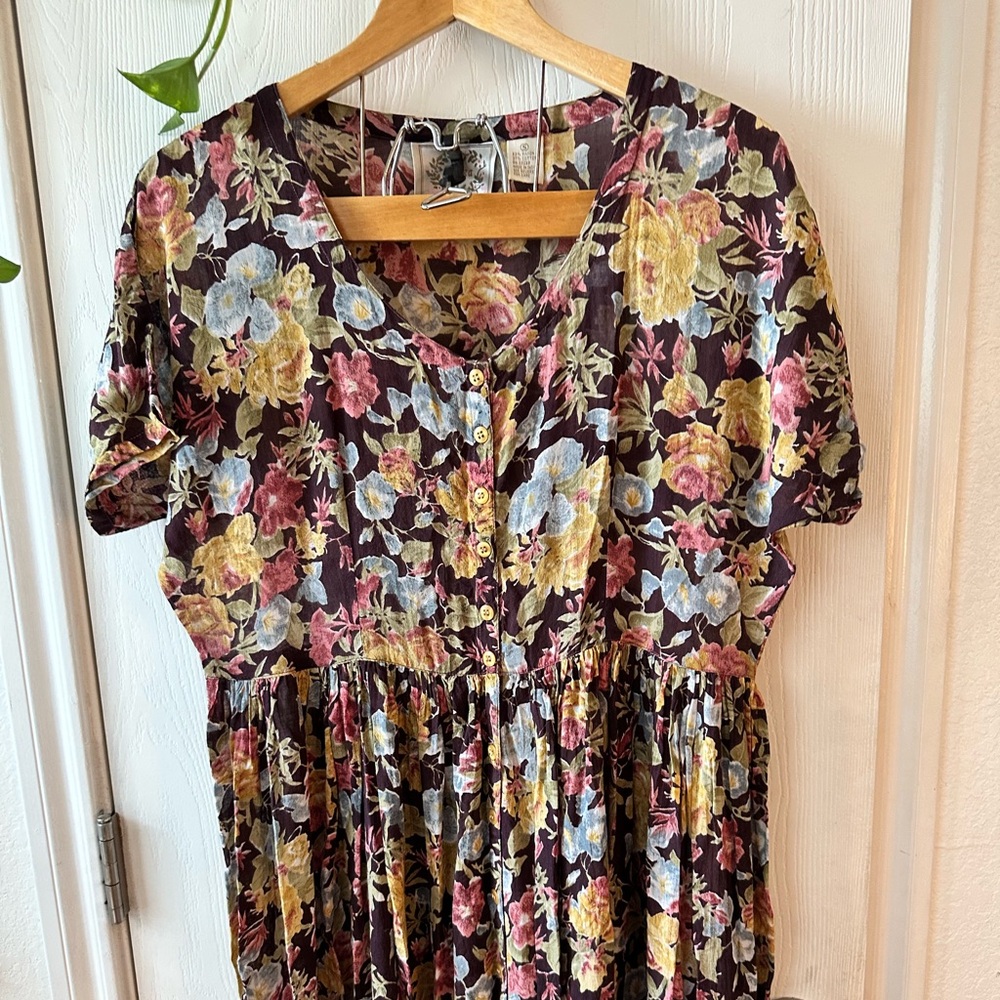 Vintage Erika Floral Dress with Pink and Yellow Accents